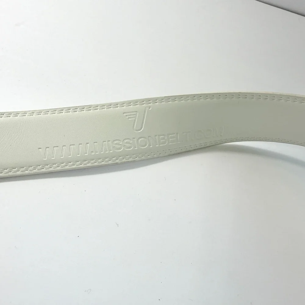 Mission Belt Mens White Leather Ratchet Belt Adjustable Golf Casual 47in - Picture 3 of 8